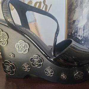 Chanel Black Wedge Sandals